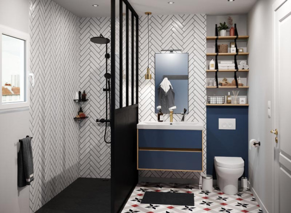 Esquisse Opale Bleu Marine et Chêne Brut 
